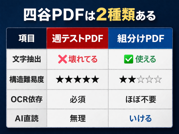 同じ四谷大塚テストPDFなのにAIの難易度が違いすぎる理由｜読めるPDFと読めないPDFの正体 | 生活AI研究所 by ヒカル